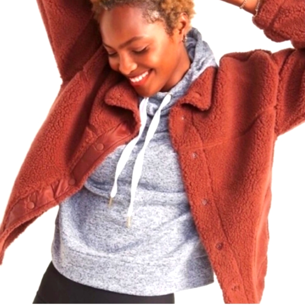 NWOT Old Navy Sherpa Snap Button Jacket Large Burt Orange Rust